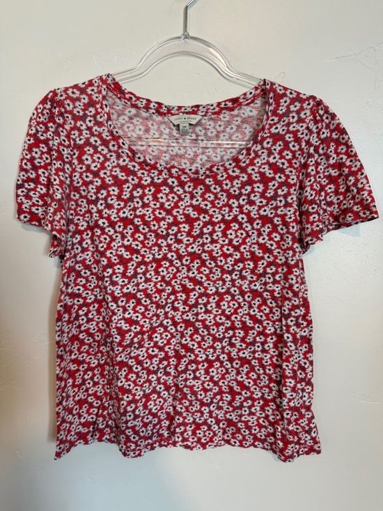 Lucky Brand Tops - Lucky Brand Red Floral Tee Soft Cotton Modal Short Sleeve Top Size S
